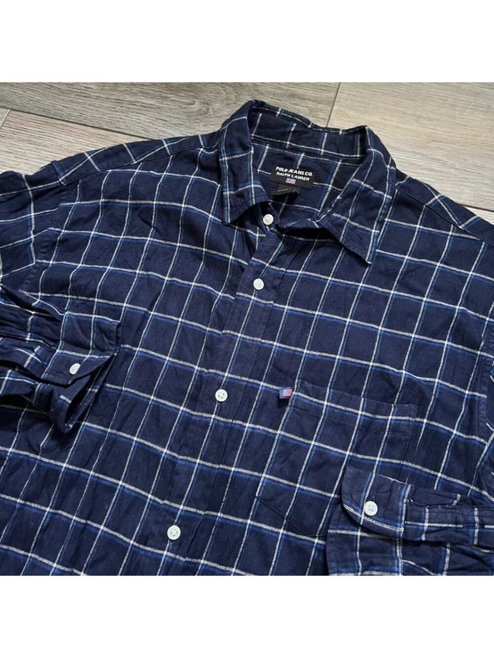Polo Jeans Co Ralph Lauren Men's L Button-Up Shirt Flannel Plaid Shirt Rayon